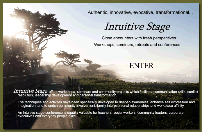 Intuitive Stage offers workshops, seminars and community projects which facilitate communication skills, conflict resolution, leadership development and personal transformation.